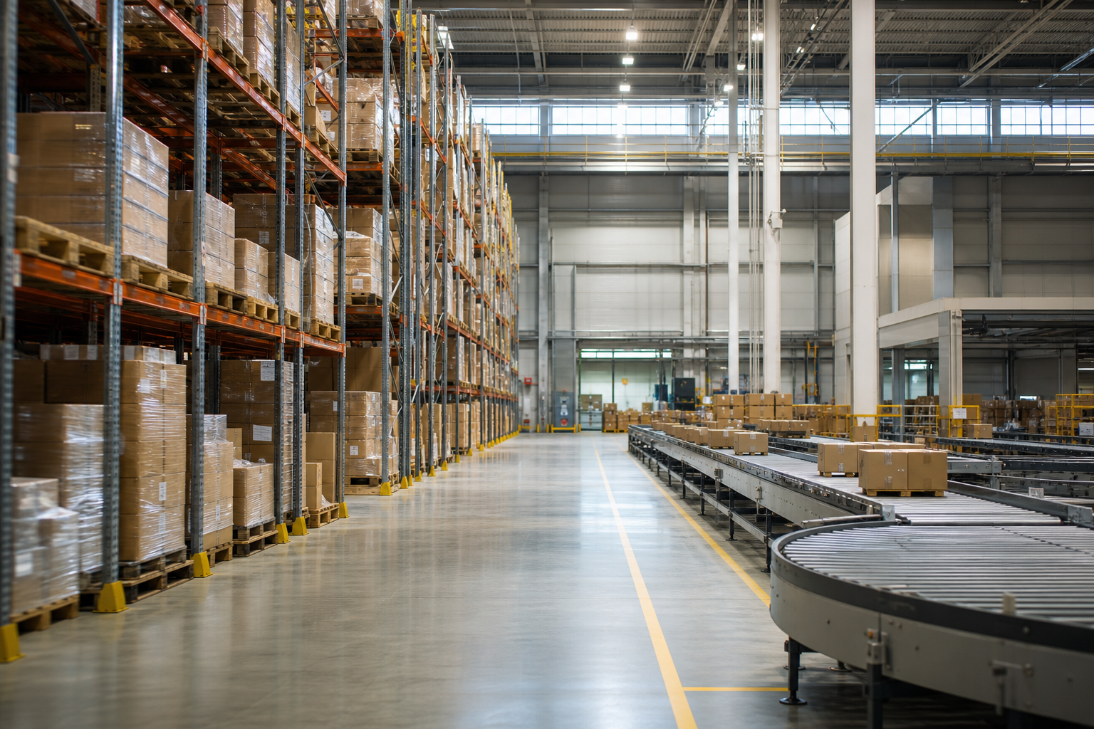 Automated warehouse with barcode scanning and inventory management systems