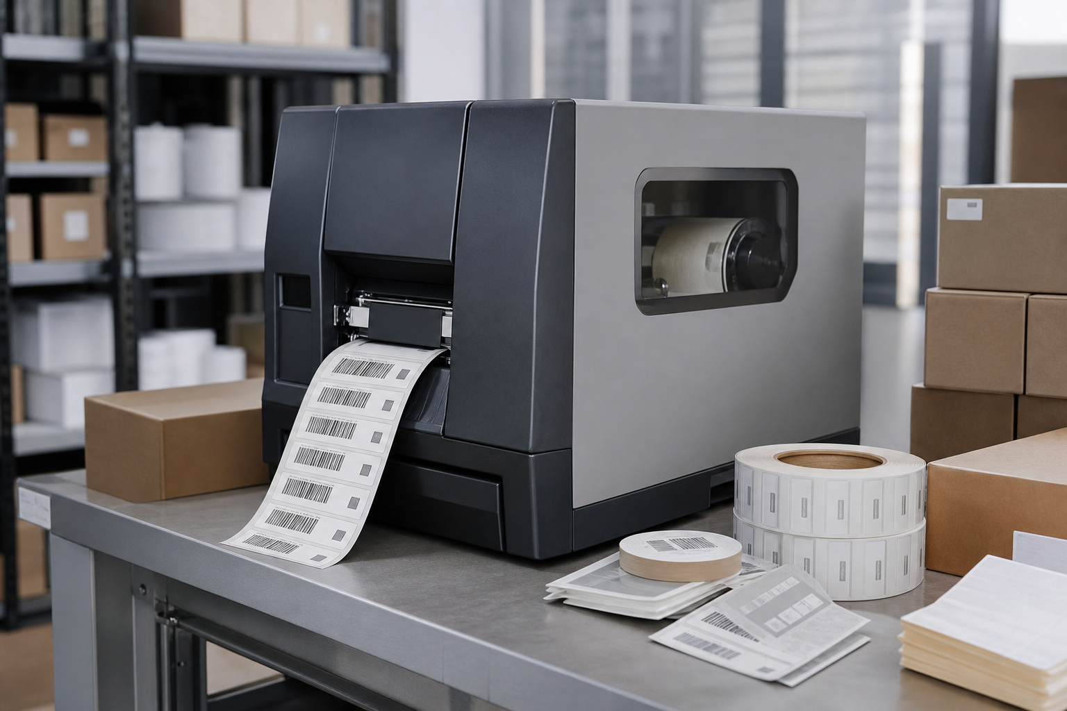 Industrial barcode and label printing for warehouse operations